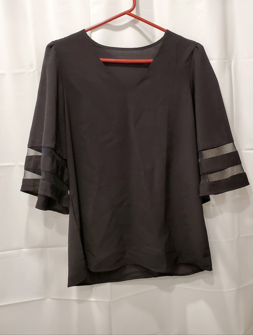 Vintage Black Mesh Panel Sleeve Blouse